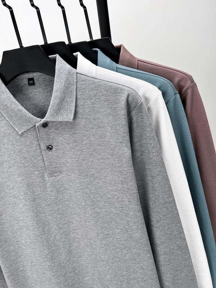 Durable 100% Cotton Men Polo Shirt,Autumn Leisure Long Sleeve, Breathable Lapels T-shirt, 16 Colors, Perfect for Golf and Sports