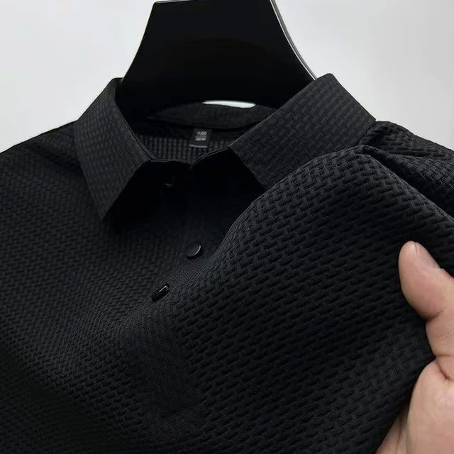 Summer New Embroidered Silk Elastic Polo Shirt for Men's Luxury Trend Fashion Leisure Breathable Cool Short Sleeved T-shirt Top