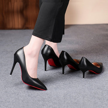 Sexy Fashion Red Sole Women's Pumps Matte Leather Stiletto Heels Shoes Classic Black Career Work Dress Shoes Ladies High Heels ?
