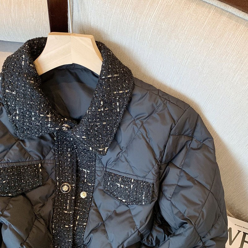 Winter Fashion Black Short Parkas for Women Lightweight and Retro-Style Quilted Cotton Jacket with French Vintage Charm 2023 New
