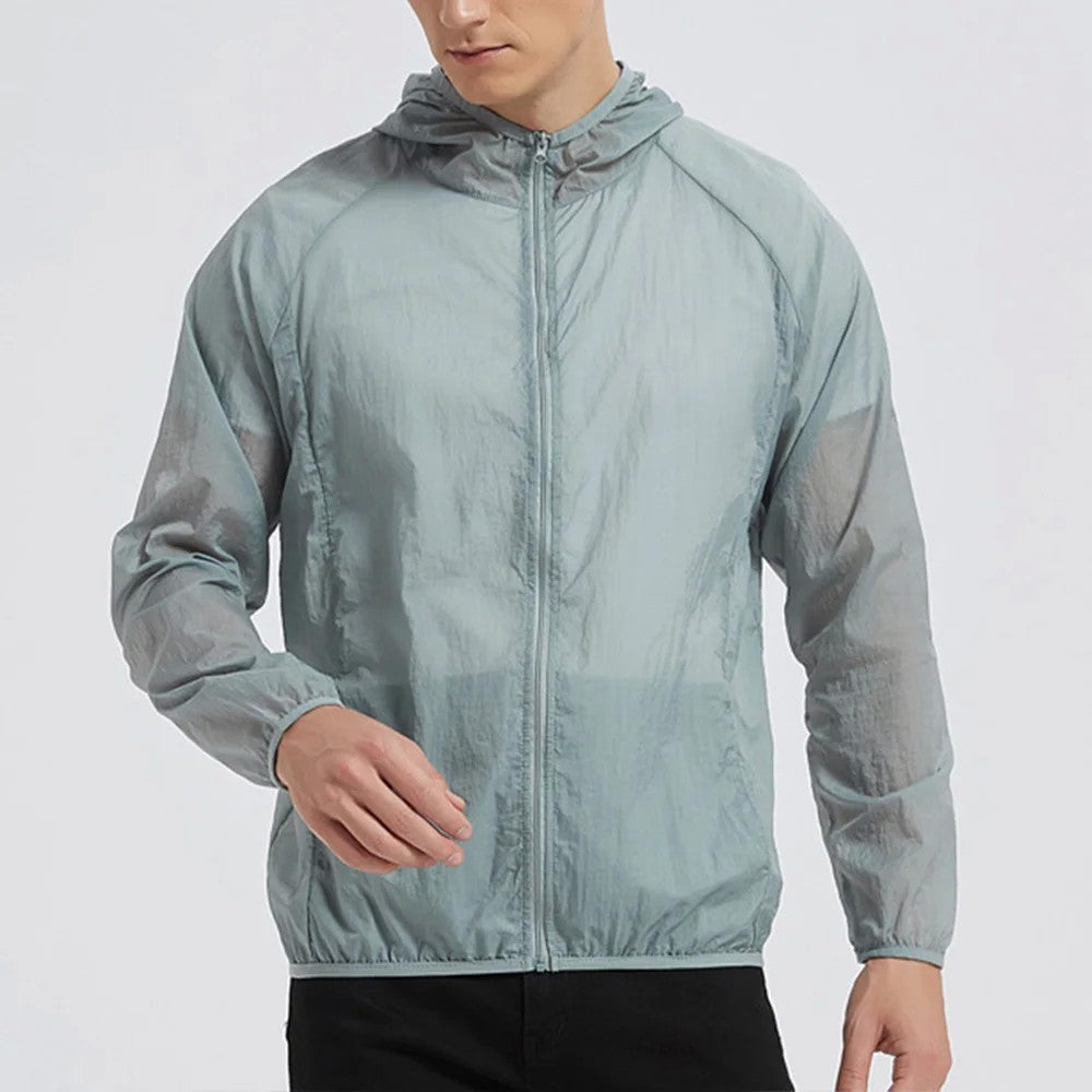 Summer Men's Sun Protection Clothing Lightweight Breathable Ice Silk Hooded Quick Dry Jacket Outdoor Anti-ultraviolet Skin Coat