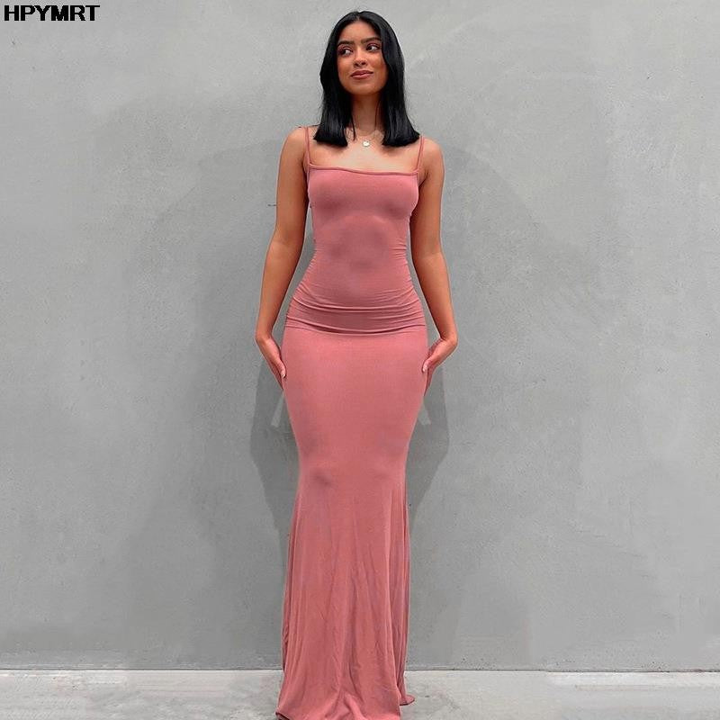 Satin Slip Sleeveless Backless Slim Sexy Maxi Dress 2022 Spring Women Party Y2K