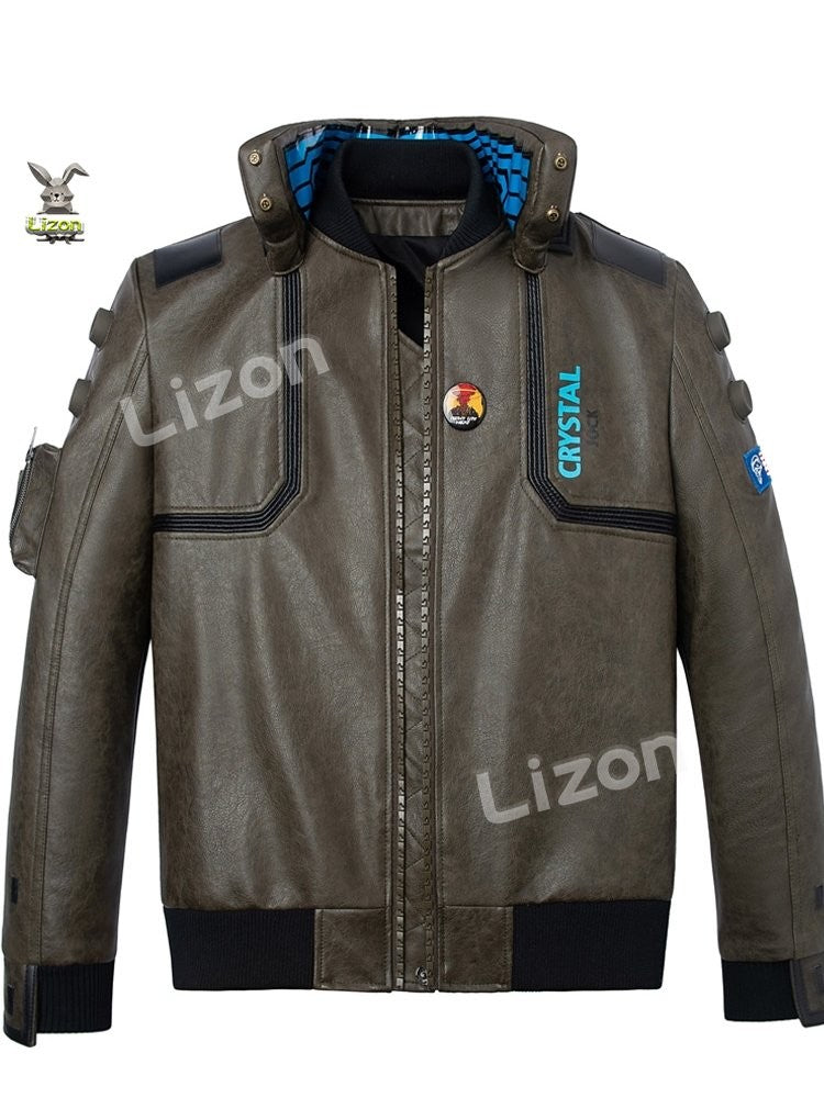 Punk 2077 Leather Jacket LED Collar V Cosplay Costumes for Man Women