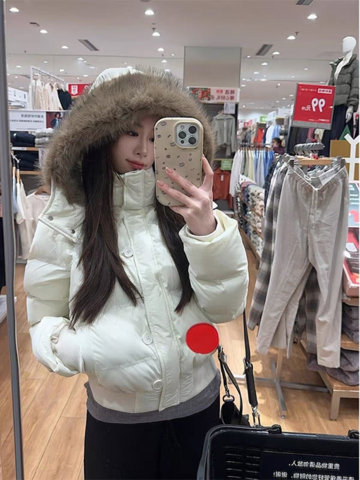 South District Fiona Women's Winter Jacket Navy Blue Cotton Short down Coat with Detachable Hood And Fur Collar