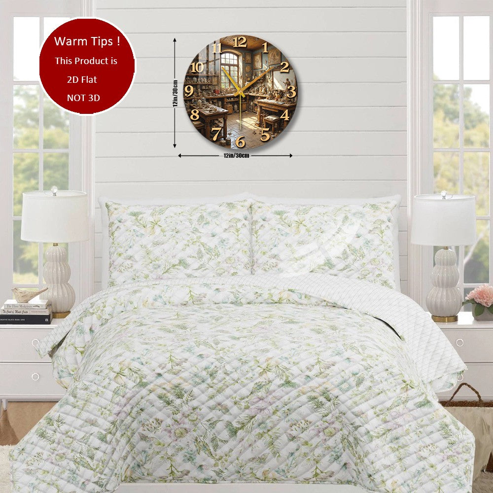 Tempered Glass Wall Clock Antique Studio Interior Scene Suitable For Wall Decor or Tabletop Display Anywhere