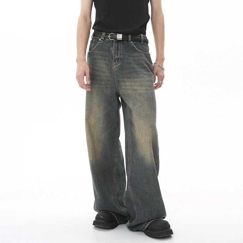 IEFB Summer Men's Denim Pants Old Blue Washed Male Jeans Straight Casual Menwear Loose Wide Leg Trousers New Fashion 9C354