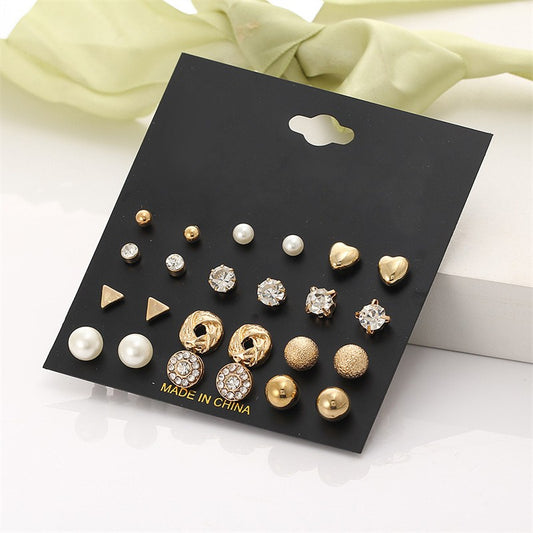40Pcs/Set Gold Color Earring Set Vintage Butterfly Heart Pearl Crystal Stud Earrings for Women Korean 2024 Brincos Jewelry Gift