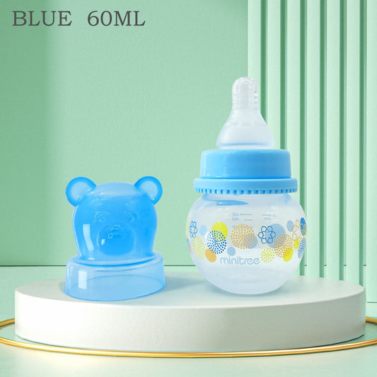 0-6 months 60ML newborn standard caliber PP bottle, flat unique bear shape bottle cap, good looking and practical