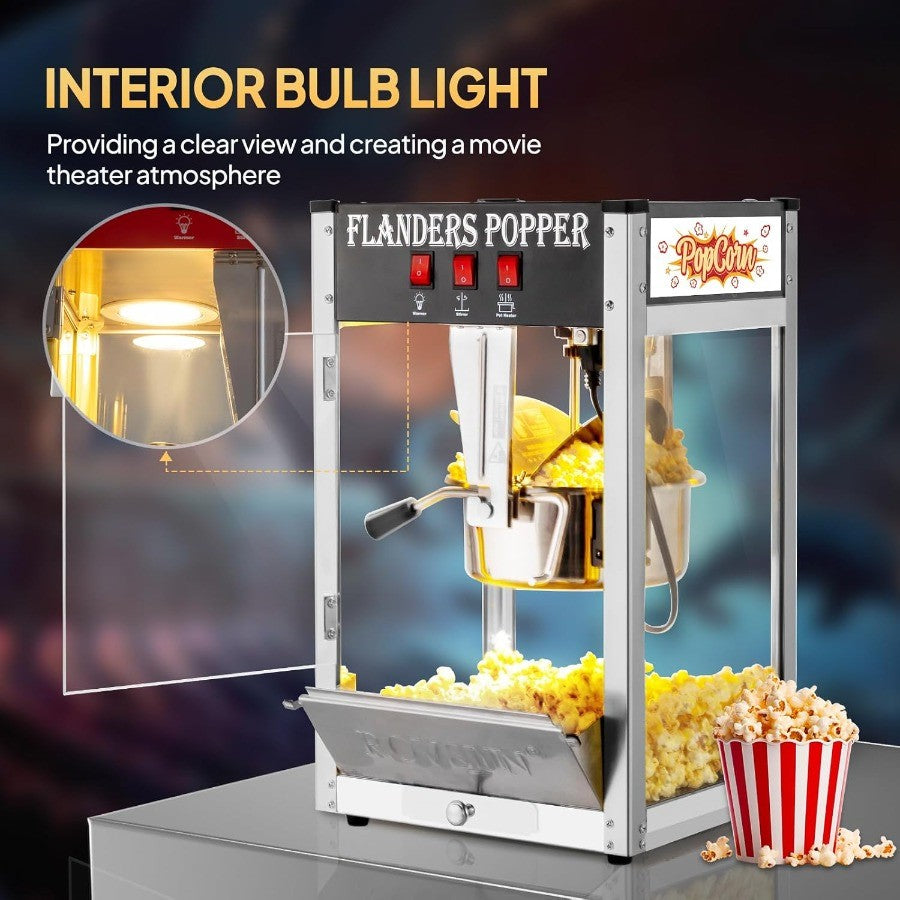 Máquina de pipoca comercial com chaleira de 8 onças, produz até 32 xícaras de pipoca fresca, ideal para cinemas residenciais e en