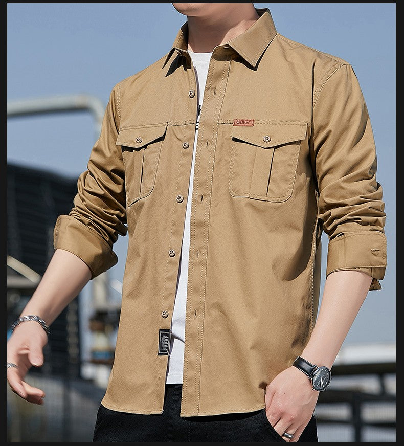 100% Cotton New Cargo Shirt for Men Long Sleeve 2 Pocket Shirts Outdoor Casual Blouses High Quality Clothing Overshirt