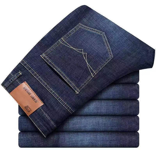 2025 New Men's Jeans Casual Straight Stretch Fashion Classic Blue Black Work Denim Trousers Male Brand Clothing