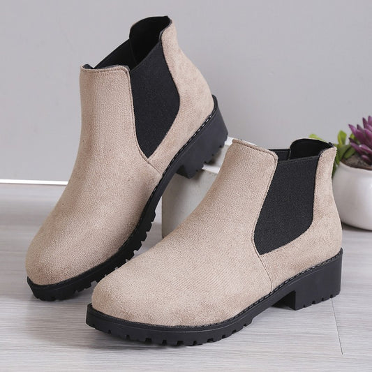 Women Boots Chunky Heel Platform British Style Thick Sole Increase Height Casual Chelsea Boots For Autumn And Winter Casual Wear