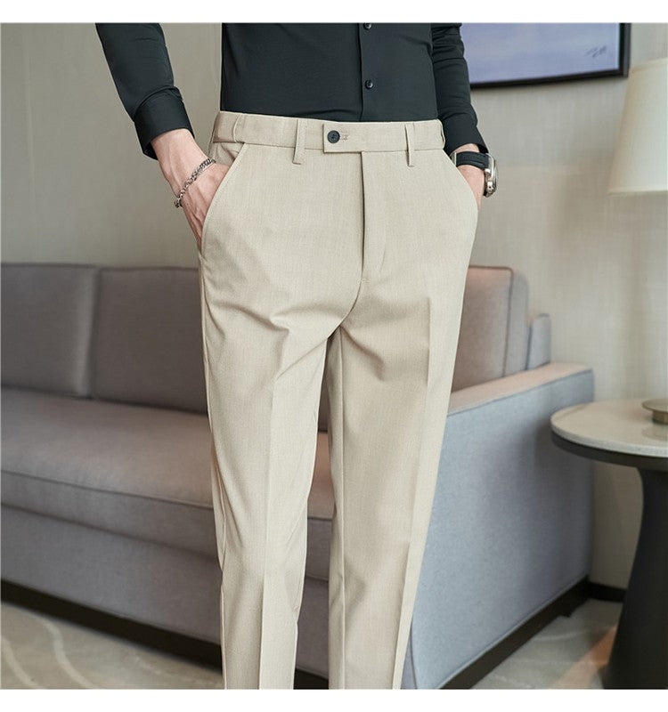 Men Suit Pant Autumn Elastic Waist Solid Slim Fit Dress Pants Business Casual Office Social Trouser Plus Size 40 38 Men Clothing