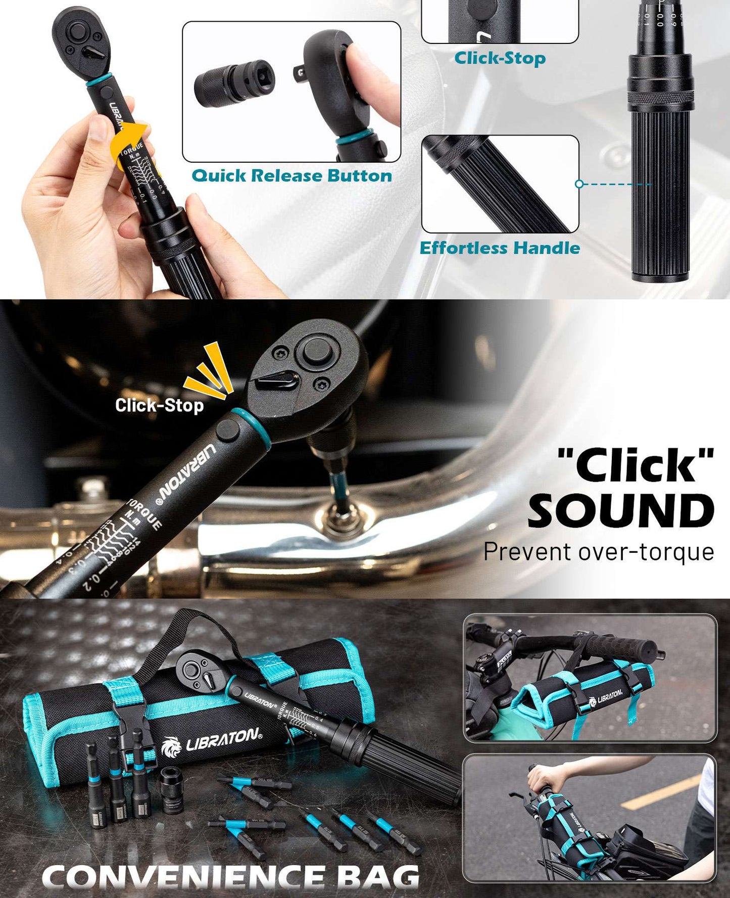 Chave Torquímetro para Bicicleta 21 Peças 1/4" 2-14Nm, Conjunto de Chaves de Torque para Bicicleta com Soquetes, Chave de Soquete e Bits de Impacto para Reparo de Bicicletas e Motocicletas