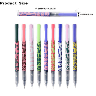 9pcs Quick-Drying Ink Ballpoint Pen - 0.5mm Ultra-Fine Point - Liquid Ink - Black Ink - School & Office Supplies