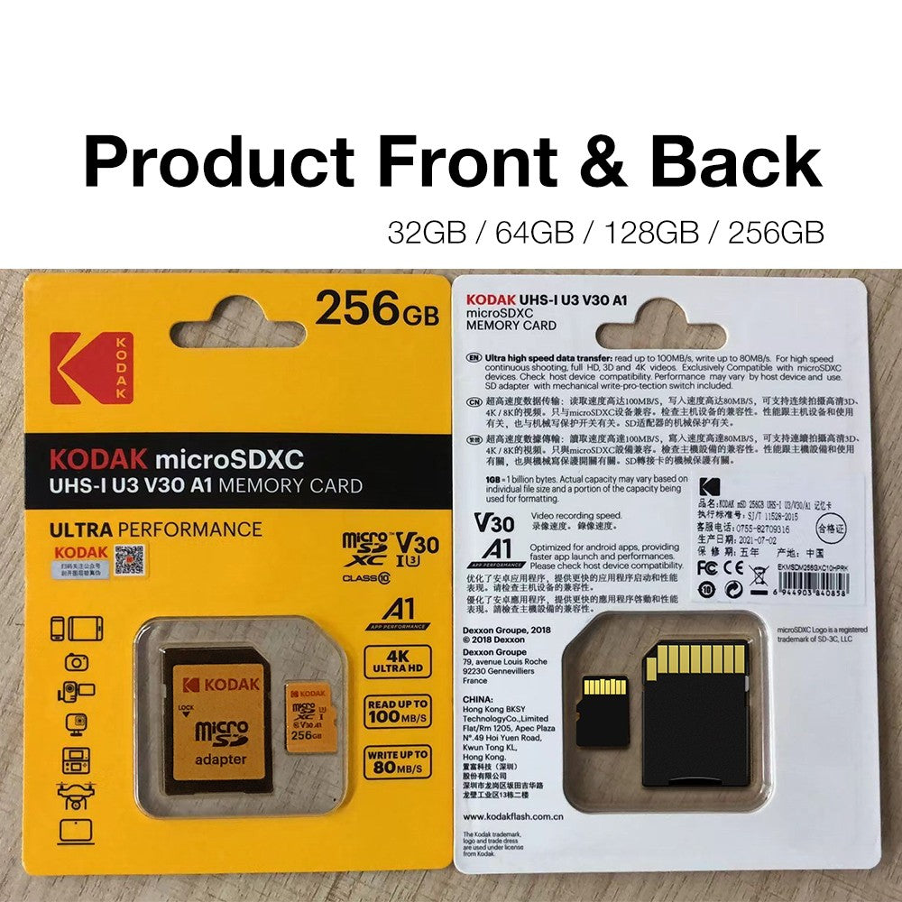 KODAK Micro SD Card RED Memory Card with Adapte 32GB MicroSDHC 64GB MicroSDXC MicroSD C10 A1 TF Flash Cards Cartao De Memoria