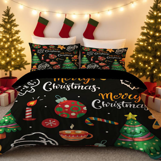 3pcs Merry Christmas Print Coreless Duvet Cover Set Multiple Sizes for Bedrooms Dormitories Soft Comfortable, Machine Washable