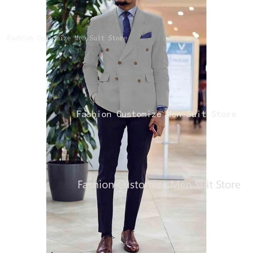 Pink Men Suits Peaked Lapel Double Breasted Prom Suits Slim Fit Men Tuxedos Groom Wedding Suits for Best Men 2 Pieces Suit
