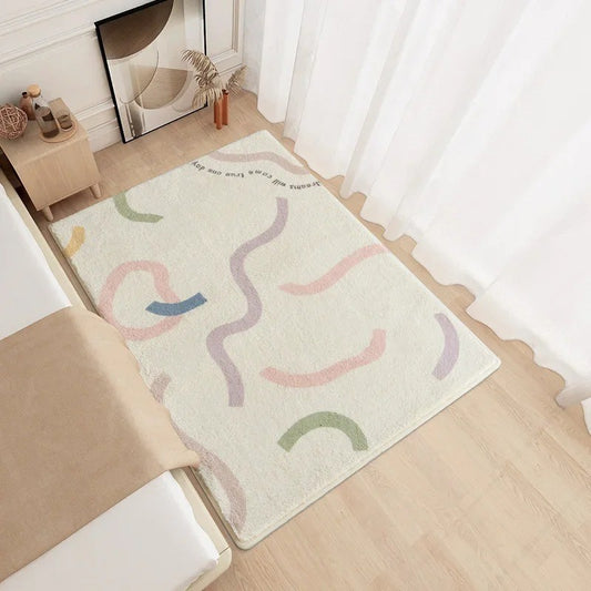 Modern Minimalism Bedroom Fluffy Carpet Area Carpets Living Room Children Girl Room Soft Rug Non-Slip Washable Mat