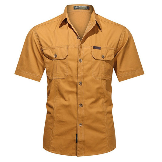 Summer Quick Dry Short Sleeve Army Fan Tactical Shirt Mens Thin Breathable Lapel Cargo Shirts Tops Outdoor Hiking Military Shirt