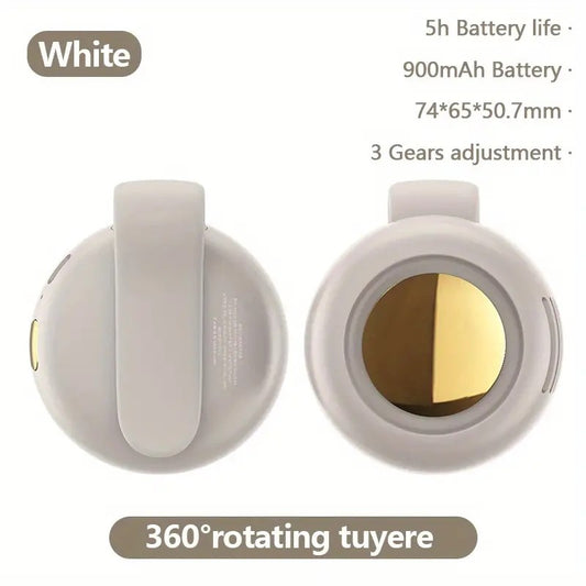 Mini ventilador elétrico portátil silencioso sem lâminas, ventilador de cintura suspenso com 3 velocidades ajustáveis, ventilador corporal giratório, adequado para uso ao ar livre