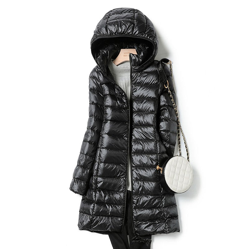 Korean Fashion Slim Remove Hooded Parka Fashionable Outerwear 2023 Winter Womens Down Jackets Long Light Thin Coat Puffer Jacket