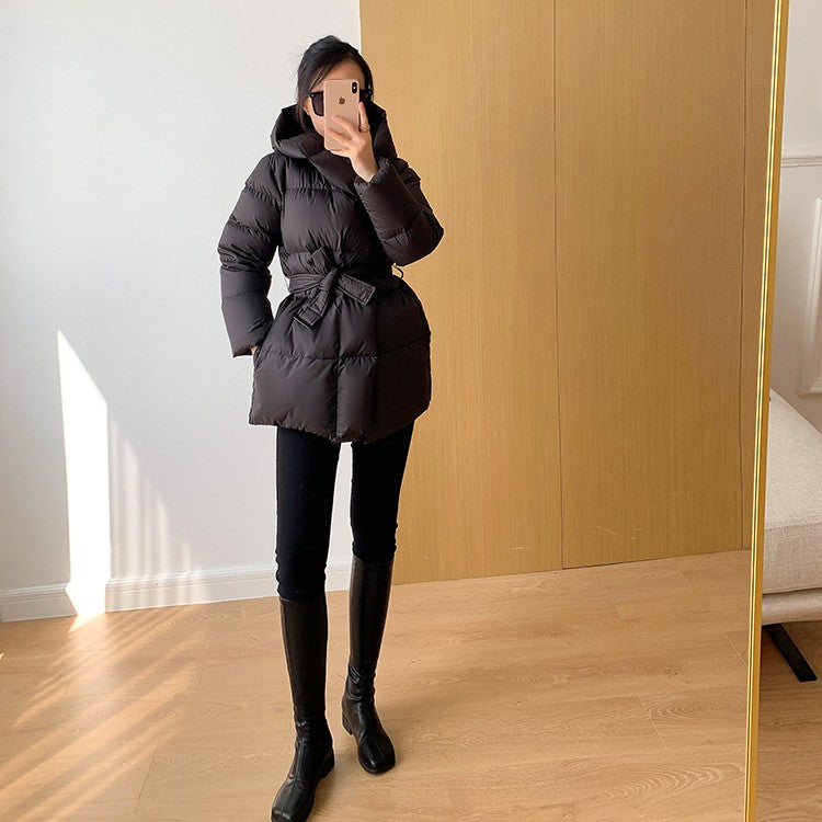 2025 Winter Women's Down Jackets Ultra Light Warm Cusual Coat Female Puffer Jacket With Belt Plus Size Hooded Short Parka