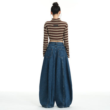 Autumn and winter women's retro washed wide-leg jeans loose and thin lazy wind scimitar balloon pants mopping pants long