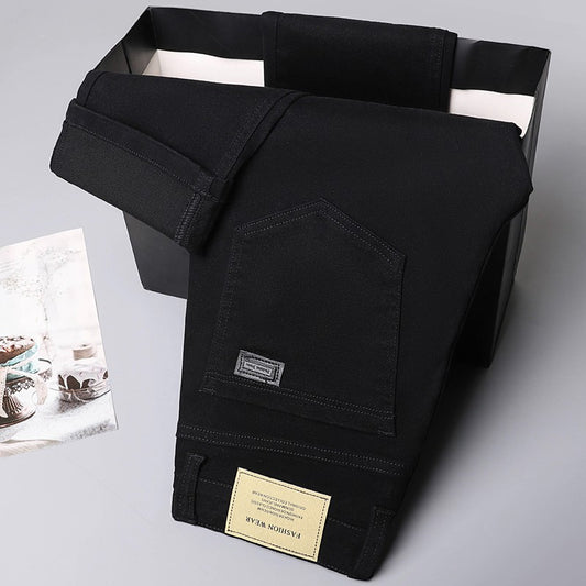 Cotton White Jeans Men's Elastic Soft Comfortable Business Casual Trousers Fashion Korean Fit Straight Spring Autumn Denim Pants