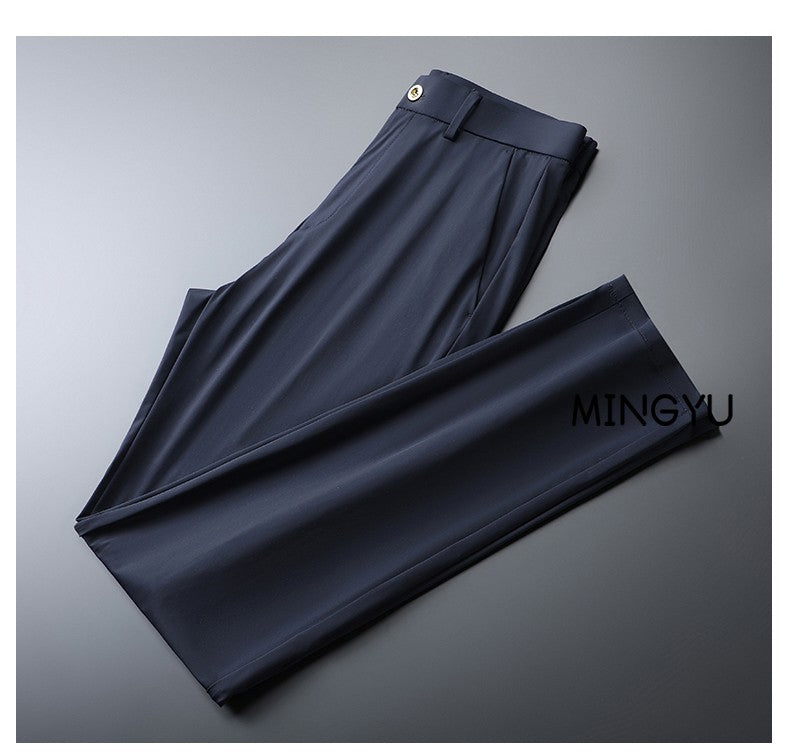 High Stretch Fabric Summer Thin Ice Silk Business Pants Men Elastic Waist Classic Work Office Formal Suit Trousers Plus Size 40