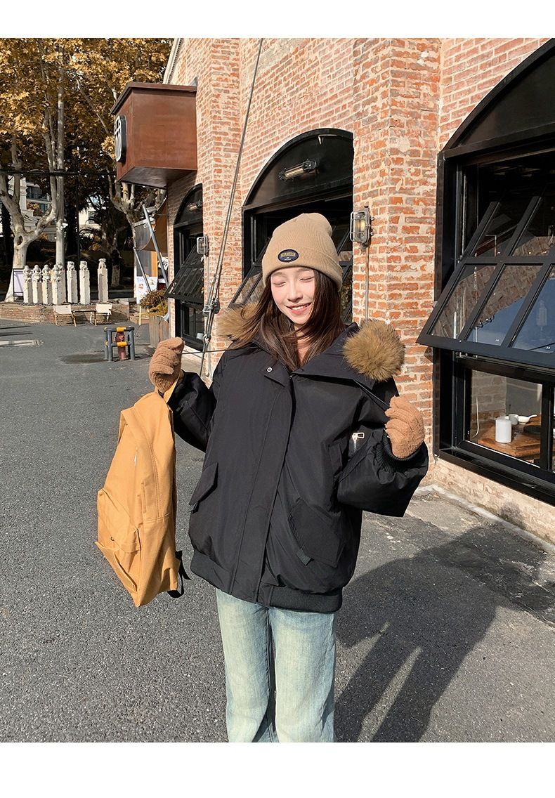 Winter Solid Long Sleeve Hooded Down Cotton Coat Tops Korean Women's Single Breasted Zipper Hooded Cardigan Short Jacket Thick
