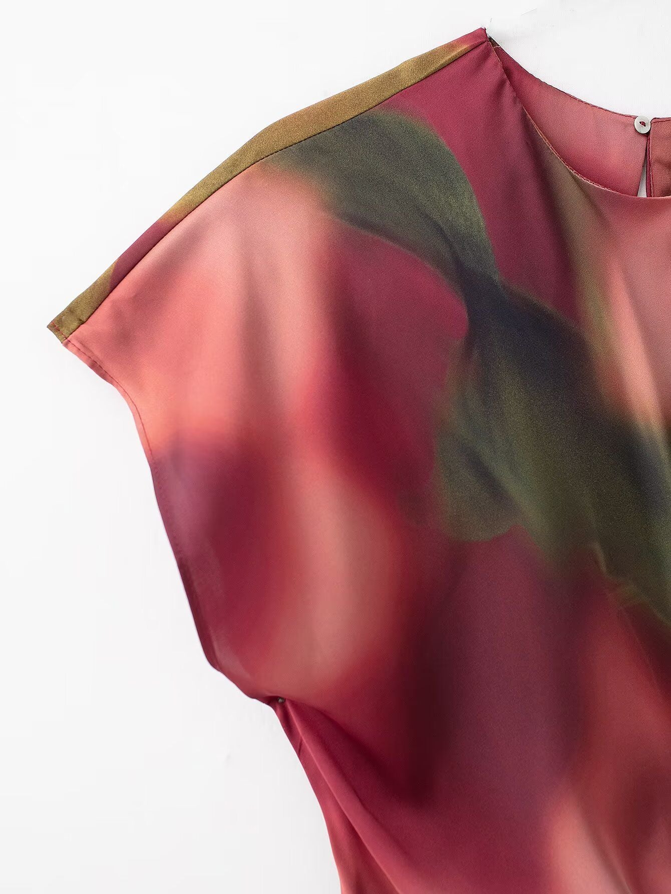 2025 RARA Spring New Women's Round Neck Waist Silk Satin Texture Printed Midi Dr