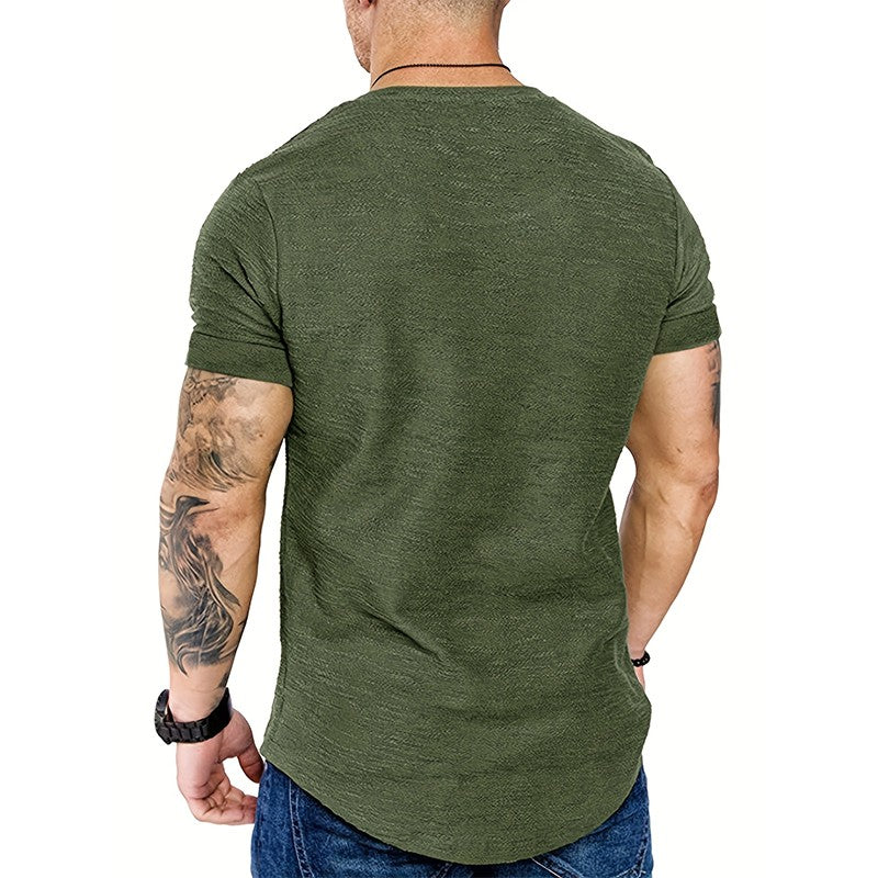 Men's Sports T-shirt Slim Fit O-neck Short Sleeve Muscle Fitness Casual Hip Hop Top Summer Fashion Basic Solid Crew T-shirt