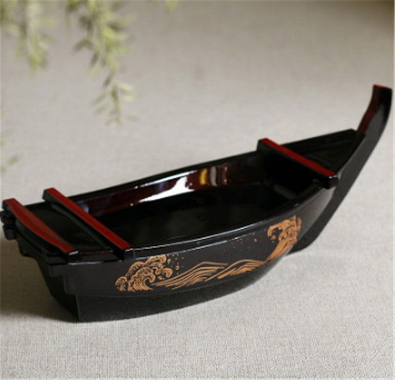 Barco de sushi preto Sashimi gelo seco barco de cozinha ABS prato de salmão prato de sashimi Culinária japonesa Barco Dragão recipiente