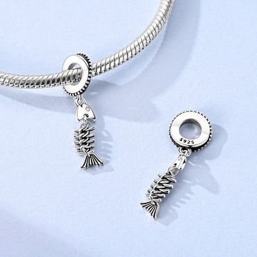 925 Sterling Silver Minimalist Fishbone Shaped Pendant Classic Talisman Charm Fit Original Charm Bracelet Women DIY Jewelry Gift