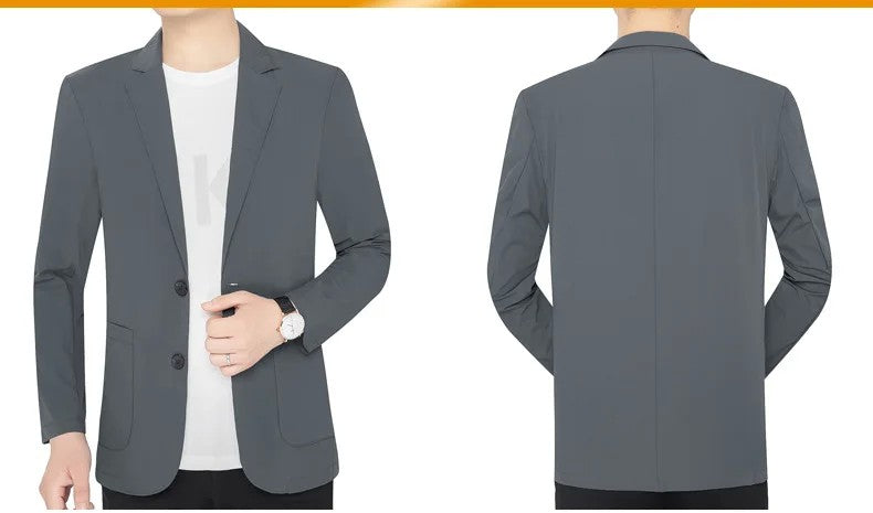 BROWON Brand Summer Men Blazers Gray Solid Color Thin Anti Wrinkle Quick Drying Soft Business Suit Blazer Jacket for Man