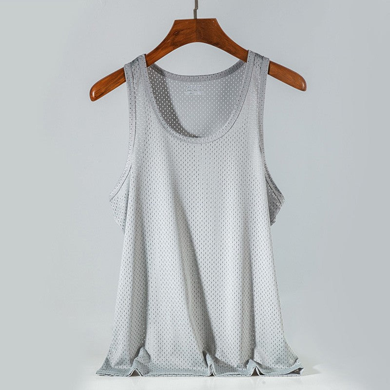 Summer Quick-Drying Thin Breathable Ice Silk Vest Men Tops Sport T Shirts Sleeveless Mesh Hole Tank Tops Gym Clothing Outer Wear