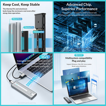 PHIXERO M.2 NVMe SATA SSD Enclosure Dual Portocol NVMe to USB Adapter 10Gbps USB 3.1 Gen2 USB C External Case Box Aluminum alloy