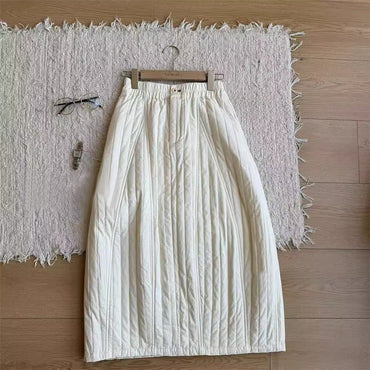 Thiened Cotton f Skirt Women's Retro Artistic Simple Match Mid-Length Cotton Skirts Commute Sle And Pear Body pes