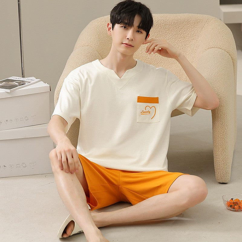 2023 New Men's Nightwear Summer Thin Soft Homewear Youth Boy Short Sleeping Top & Pant Pajamas Set Male Sleepwear Big Size