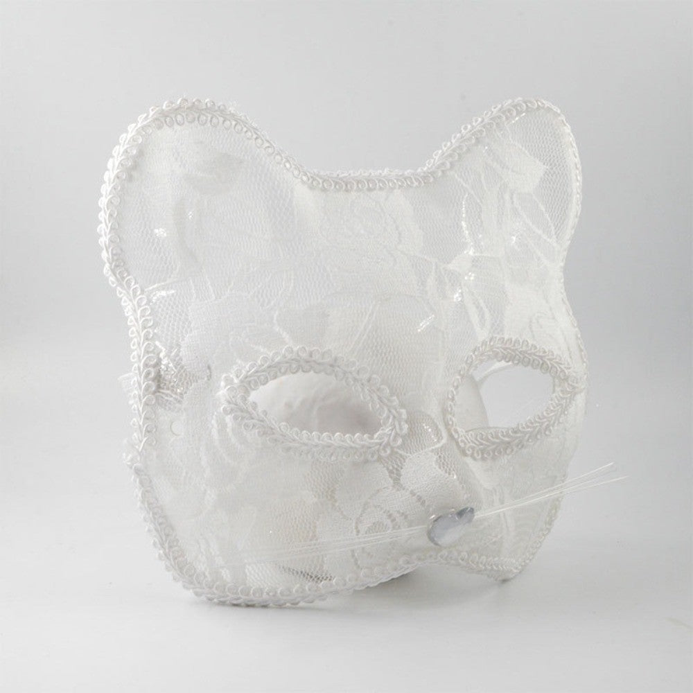 Lace Cat Face Mask Women Halloween Cosplay Costume Accessory Masquerade Party Prop