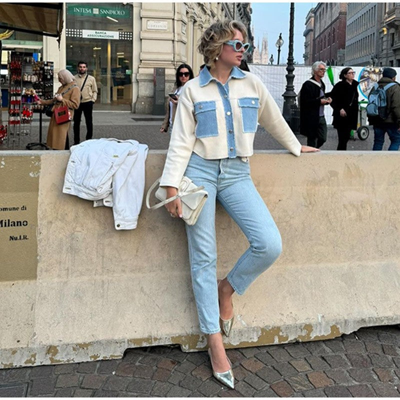 Women 's Jackets Laple Denim Patchwork Fringes Big Pockets Single Breasted Long Sleeve Coat Female 2025 Spring New Lady Outwears