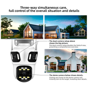 KERUI Icsee Outdoor PTZ 6K WIFI IP Camera Home Security Triple Lens Camera CCTV Video Surveillance With Triple Screens