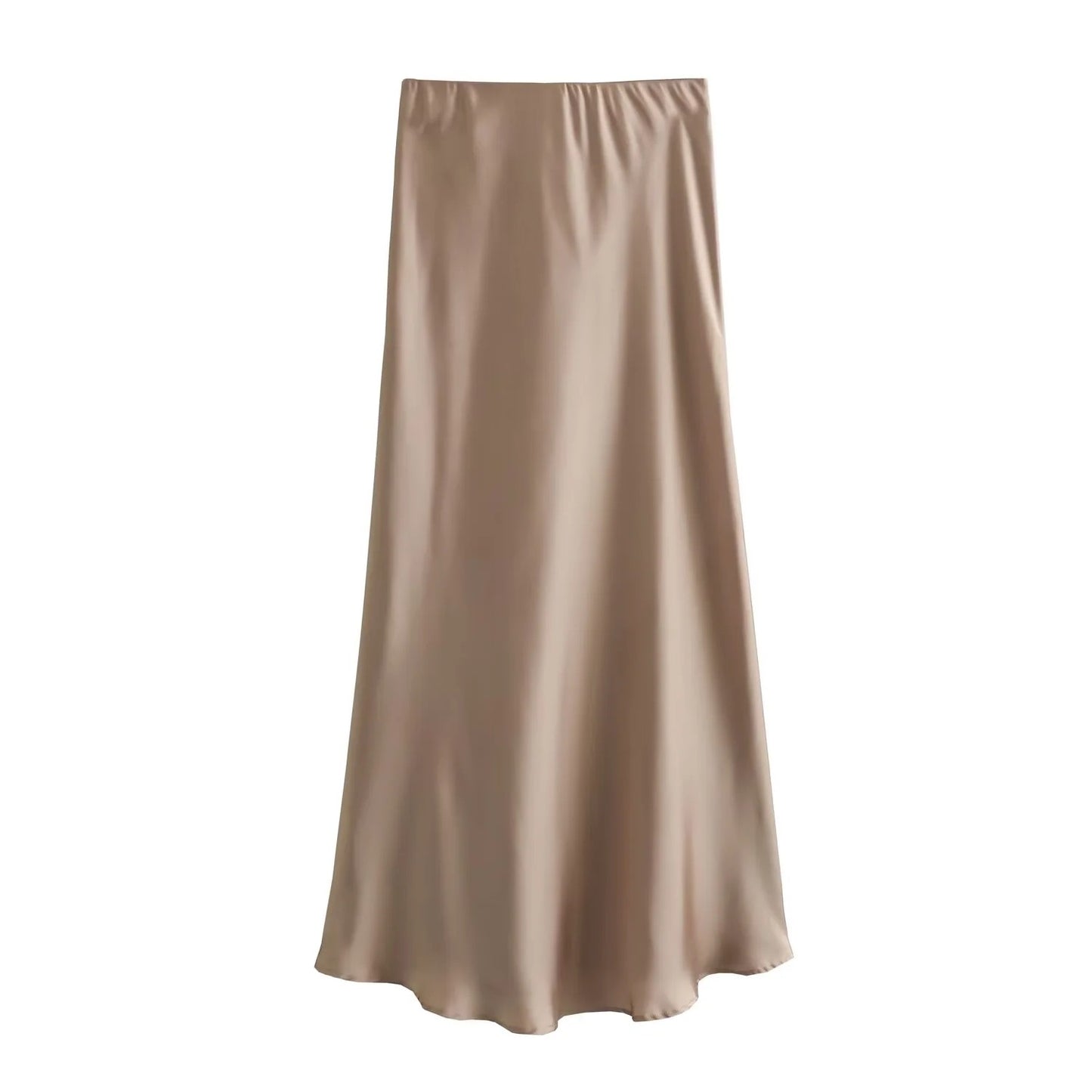 XNWMNZ Women's Fashion 2023 Flowing Satin Midi Skirt Women Vintage Elastic High