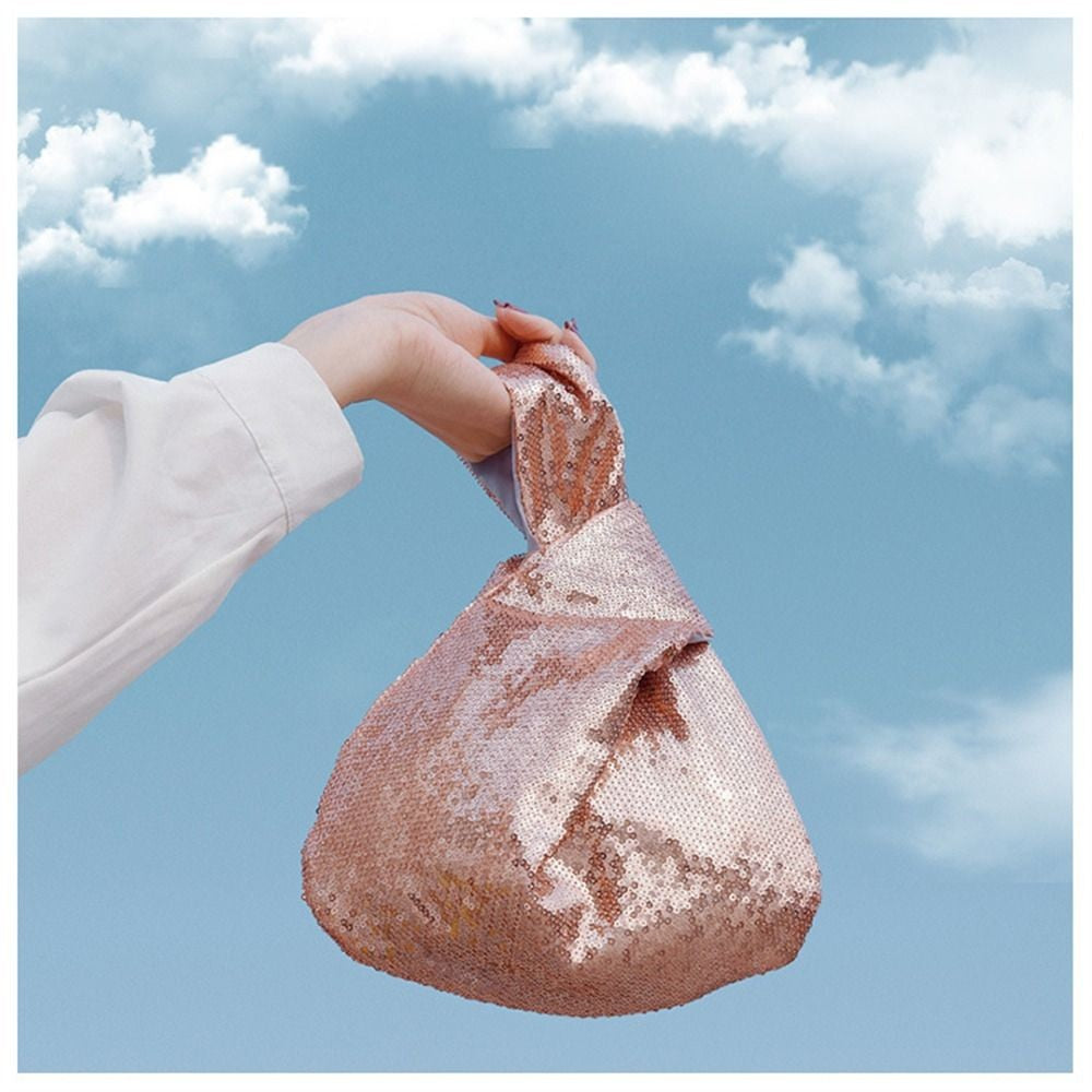Ladies Trendy Fashion Reversible Sequin Evening Clutch Purse Women Girls Small Glitter Wrist Knot Bag