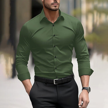 Men's formal shirt solid color wedding outdoor black red navy blue dark green long sleeve lapel summer spring clothing XS-6XL