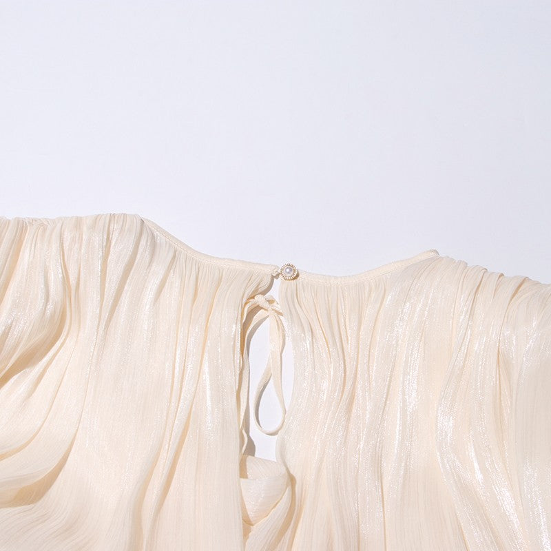 TWOTWINSTYLE Elegant Ruched Mini Dress For Women Round Neck Lantern Long Sleeve