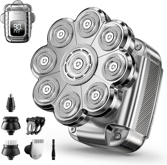 9D Head Shavers for Bald Men 5 in 1 Detachable Head Razor IPX7 Waterproof Wet Dry Rechargeable Electric Shavers for Men