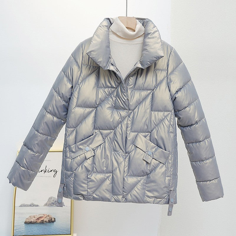 Women Jacket Winter Parkas Female 2023 New Glossy Down Cotton Jackets Stand Collar Casual Warm Parka Short Coat Female Outwear