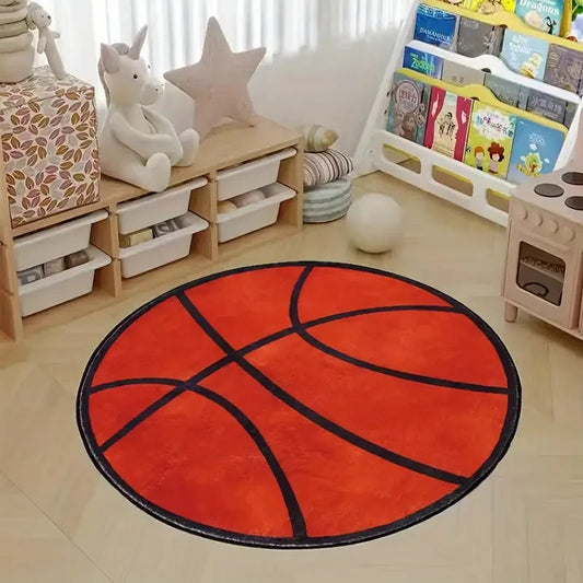 VIKAMA Basketball Pattern Round Rug Non-Slip Washable Home Decor Living Room Sofa Decor Boys Bedroom Plush Floor Mats